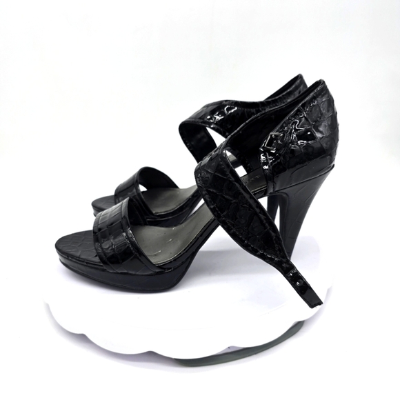 Apostrophe Shoe Women 11M Black Faux Croc High Heels Open Toe Platform - Picture 1 of 10